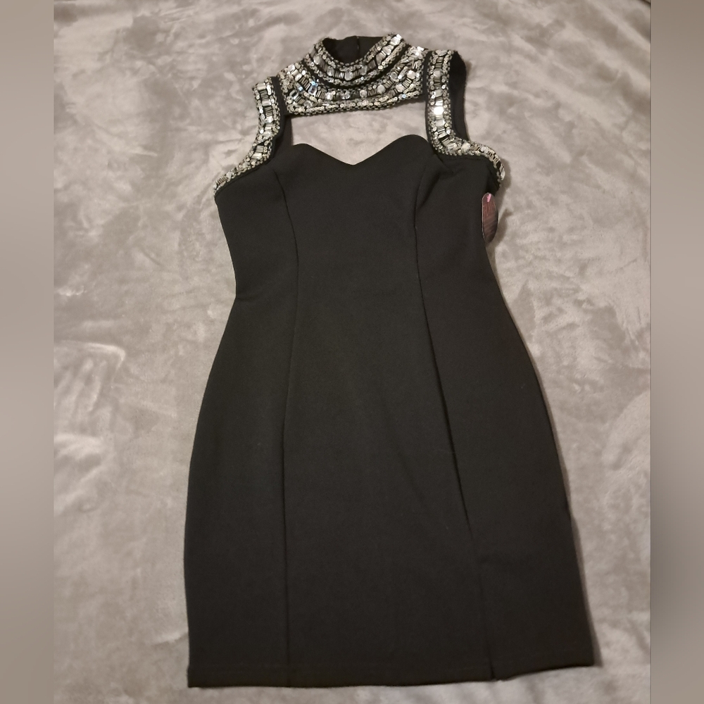 Hot Miami Women style Cutout bodycon w silver sequin and beaded dress size S.